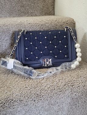 NWT Badgley Mischka Denim Diamond-quilted crossbody bag